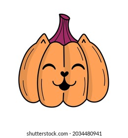 Cute pumpkin cat for Halloween. Doodle style illustration