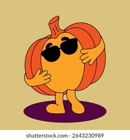 Cute Pumpkin Character Autumn Vector Design, Cool Thanksgiving Elements, Happy Pumpkin in Love Fall Clipart, Cool Pumpkin Wearing Sunglasses, Pumpkin Cartoon Funny Character with Love Icon
