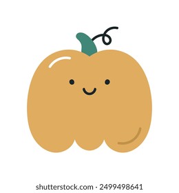 Carácter lindo de la calabaza. Ilustración vectorial plana de dibujos animados aislada sobre fondo blanco. Para la tarjeta, carteles, pegatinas, Anuncios, impresión en el paquete, impresión en la ropa, tela, Fondo de pantalla.