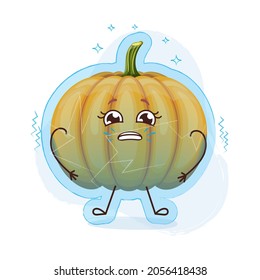 Cute pumpkin character frozen. Emoji stickers with pumpkin.