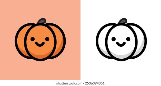 Lindo personaje de calabaza. Feliz Halloween, truco o trato. Ilustración vectorial. Perfecto para tarjetas, carteles, impresiones, aniversarios, invitaciones.