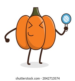 cute pumpkin character holding glass illustration design