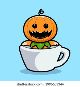 Cute pumpkin character inside a cup  cartoon illustration