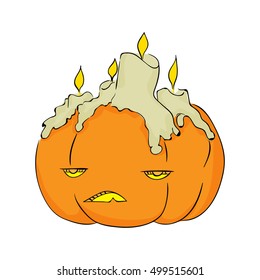 Cute pumpkin character isolated on the white background. Halloween and thanksgiving party hand drawn sketch. Fun colorful illustration for t-shirt print, banner, flyer, poster design