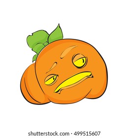 Cute pumpkin character isolated on the white background. Halloween and thanksgiving party hand drawn sketch. Fun colorful illustration for t-shirt print, banner, flyer, poster design