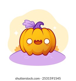 Cute pumpkin character. Kawaii vector pumpkin illustration. Cartoon happy pumpkin creature.