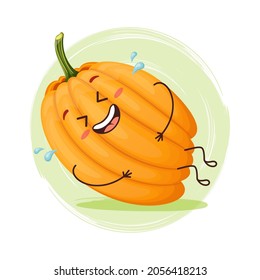 Cute pumpkin character laughs. Emoji stickers with pumpkin.