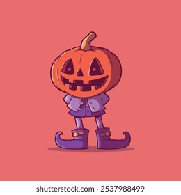 Cute Pumpkin Character in a scary dress vector illustration. Mascot, spooky design concept.