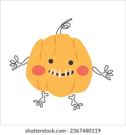 cute pumpkin character in skeleton costume