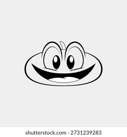 Cute pumpkin character vector lineart with a wide smiling mouth and big rounded eyes, playful expression, thick clean outlines, simple facial features.
