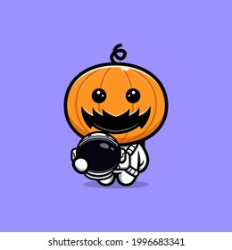 Cute pumpkin character wearing astronaut suit  cartoon illustration