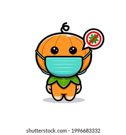 Cute pumpkin character wearing mask to prevention virus  cartoon illustration