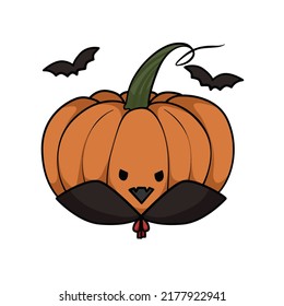 Cute Pumpkin characters. Happy Halloween, trick or treat. Hand drawn vector illustration. Isolated image on a white background. Ideal for cards, poster, prints, anniversary, invitation