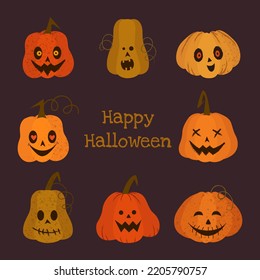 cute pumpkin collection for halloween illustration and vector