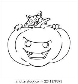 Calabaza cutánea Con la imagen de las páginas de libros de color,Dibujo de la línea de calabaza,Dibujo del vector del contorno de calabaza,Dibujo de la línea vectorial de calabaza,Dibujo de la línea de calabaza