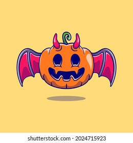 cute pumpkin demon halloween illustration