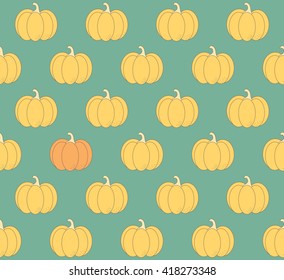 Cute pumpkin design on green background pattern seamless backdrop wallpaper. Vector image