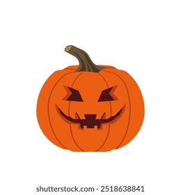 Cute pumpkin face with creepy eyes and wicked grin for Halloween decoration and trick-or-treat tradition, Flat vector illustration design