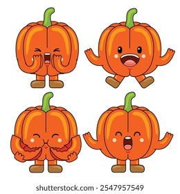 Cute Pumpkin Fruit Character Mascot Illustration