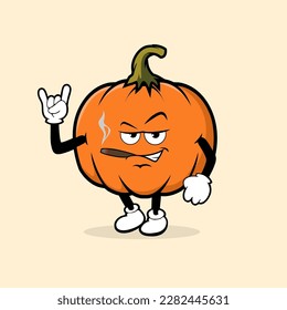 Cute pumpkin fruit character with rock and roll expression vector