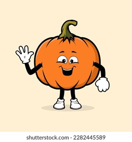 Cute pumpkin fruit character with say hello expression vector