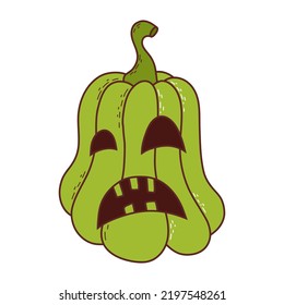Cute pumpkin with funny face. Halloween element. Vector illustration in hand drawn style