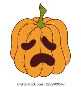 Cute pumpkin with funny face. Halloween element. Vector illustration in hand drawn style