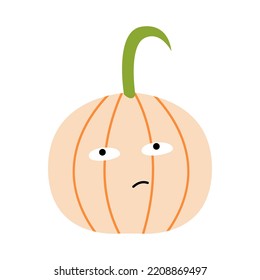 Cute pumpkin with funny face. Halloween autumn vector flat illustration on isolated background