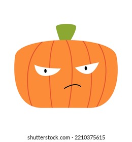 Cute pumpkin with funny face. Halloween autumn vector flat illustration on isolated background