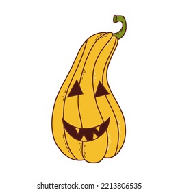 Cute pumpkin with funny face. Halloween element. Vector illustration in hand drawn style