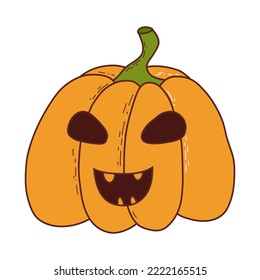 Cute pumpkin with funny face. Halloween element. Vector illustration in hand drawn style