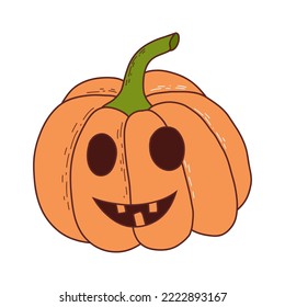 Cute pumpkin with funny face. Halloween element. Vector illustration in hand drawn style
