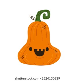 Cute pumpkin with funny face on white background.Vector element for halloween concept with pumpkin for postcard, flyer or banner.