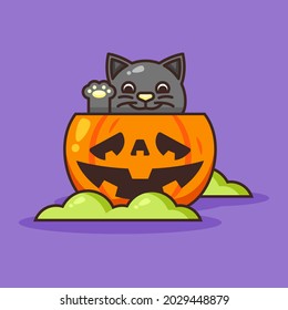 Cute Pumpkin Halloween with Cute Black Cat inside.