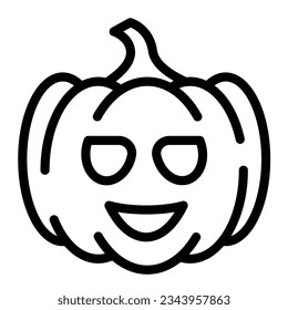 Cute pumpkin, halloween, carving, Jack o lantern line icon, halloween concept, deco vector sign on white background, outline style icon mobile concept web design. Vector graphics.
