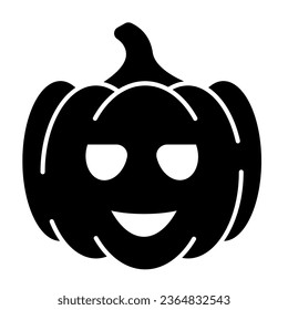 Cute pumpkin, halloween, carving, Jack o lantern solid icon, halloween concept, deco vector sign on white background, glyph style icon for mobile concept and web design. Vector graphics