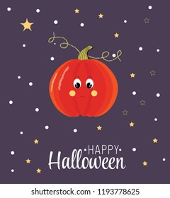 Cute pumpkin - Halloween Illustration. Hand drawn vector illustration, Had drawn on purple background. 
Can be used for postcard, invitation, greeting card, book.