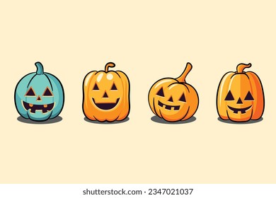 Cute Pumpkin Halloween with outline vector collection
