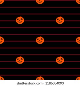 cute pumpkin halloween pattern on red striped black background in cartoon style