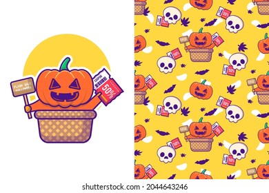 Cute Pumpkin halloween sale with seamless pattern