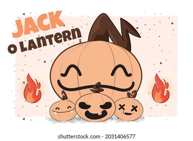 Cute pumpkin happy Halloween illustration: can be used for cards, invitations, baby shower, posters; with white isolated background
