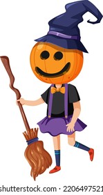 Cute Pumpkin Head Girl Costume For Halloween Illustration