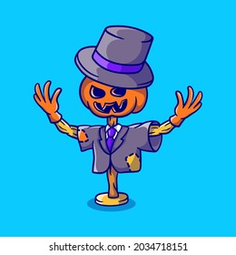 cute pumpkin head halloween scarecrow wearing suit