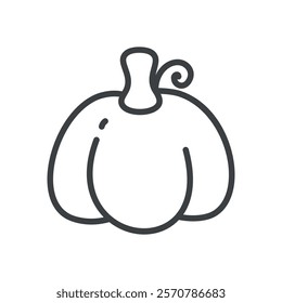 Cute pumpkin icon. Hand drawn monochrome illustration isolated on a white background. Kawaii Halloween or Thanksgiving concept. Vector 10 EPS.