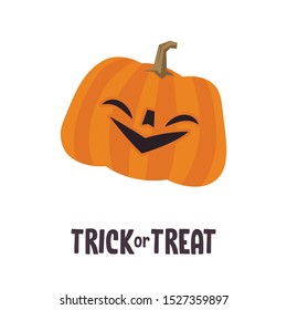 Cute pumpkin illustration. Halloween funny character. Flat vector.
