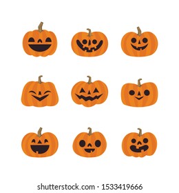 Cute pumpkin illustrations set. Happy cute characters for Halloween.