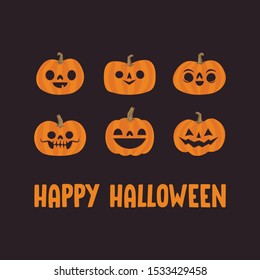 Cute pumpkin illustrations set. Happy cute characters for Halloween.