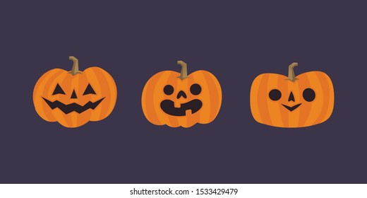 Cute pumpkin illustrations set. Happy cute characters for Halloween.
