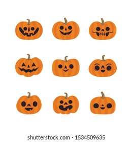 Cute pumpkin illustrations set. Happy cute characters for Halloween.