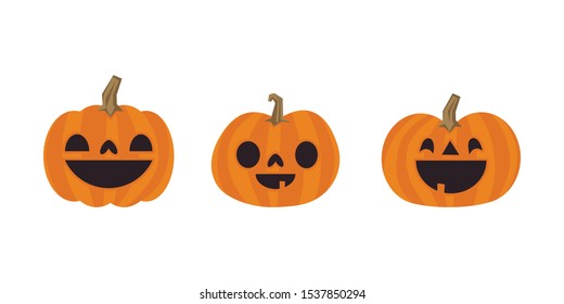 Cute pumpkin illustrations set. Happy cute characters for Halloween.